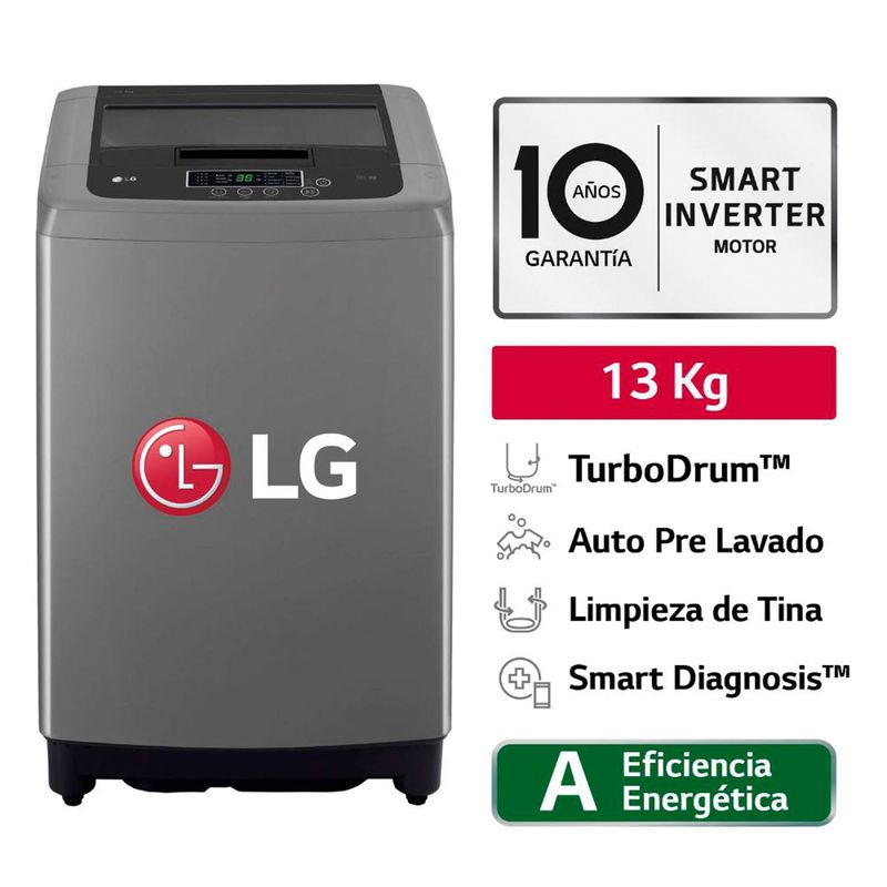 LG - Lavadora LG WT13BPBK 13kg Smart Motion Carga Superior Negro Claro