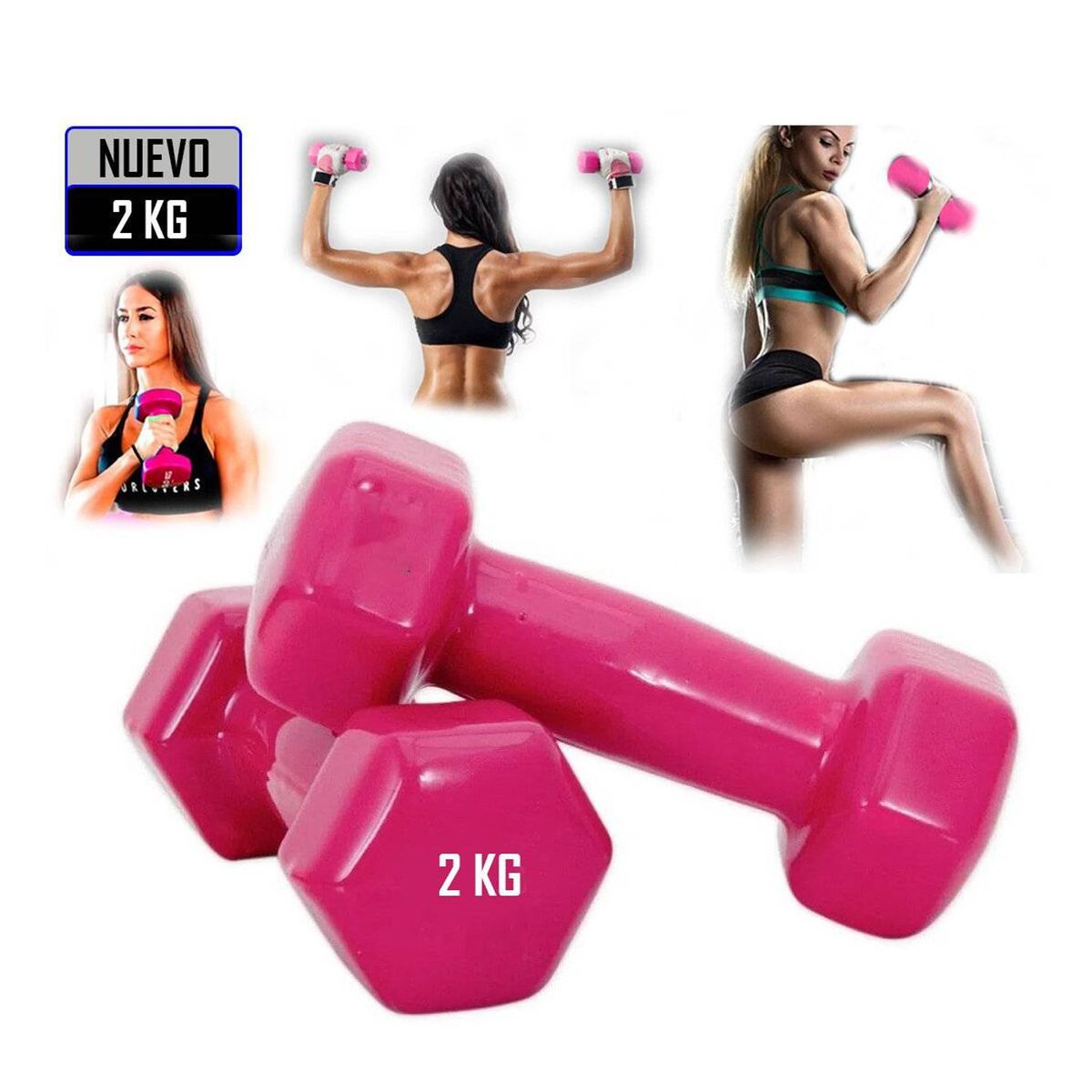 GENERICO - Mancuernas de Vinil 2 Kg Pack 2 Unidades Rosado