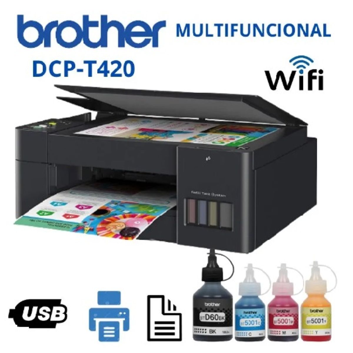 BROTHER - Impresora Multifuncional Brother DCP-T420W Wifi Inalambrico