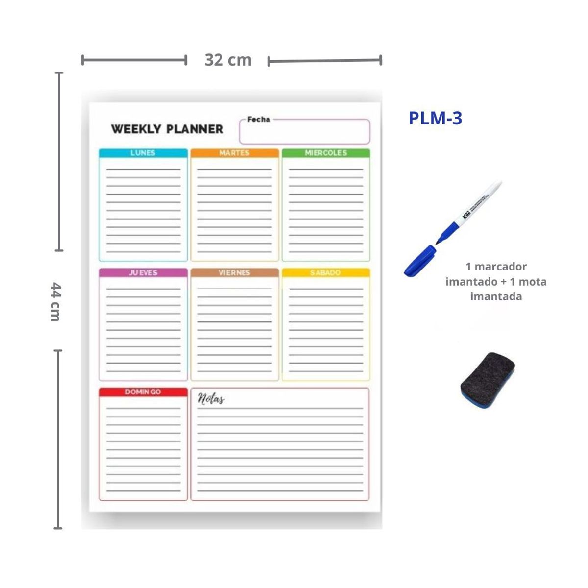 GENERICO - Planificador Pizarra Imantado para Neveras Semanal 44×32 cm