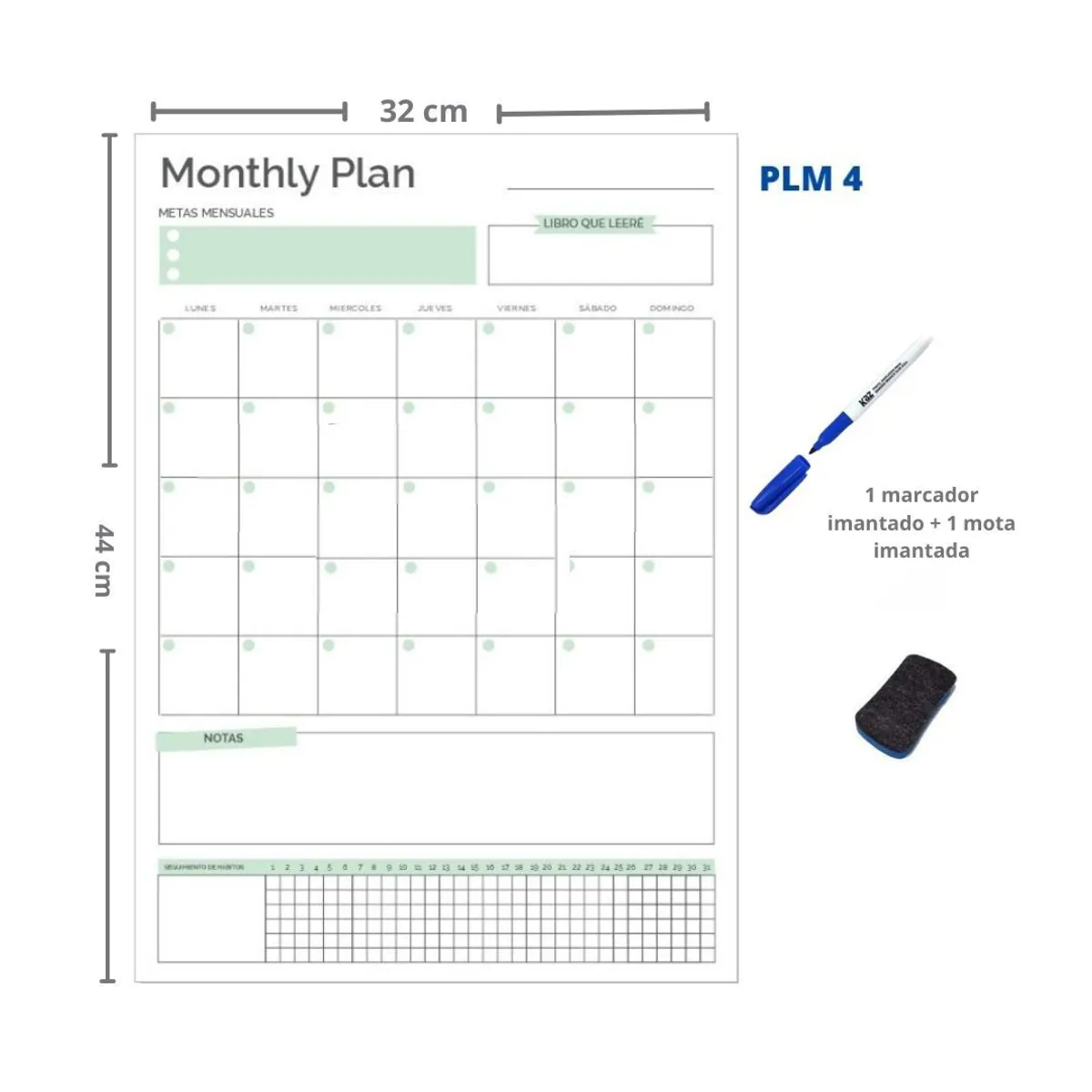 GENERICO - Planificador Pizarra Imantado para Neveras Mensual 44×32 cm