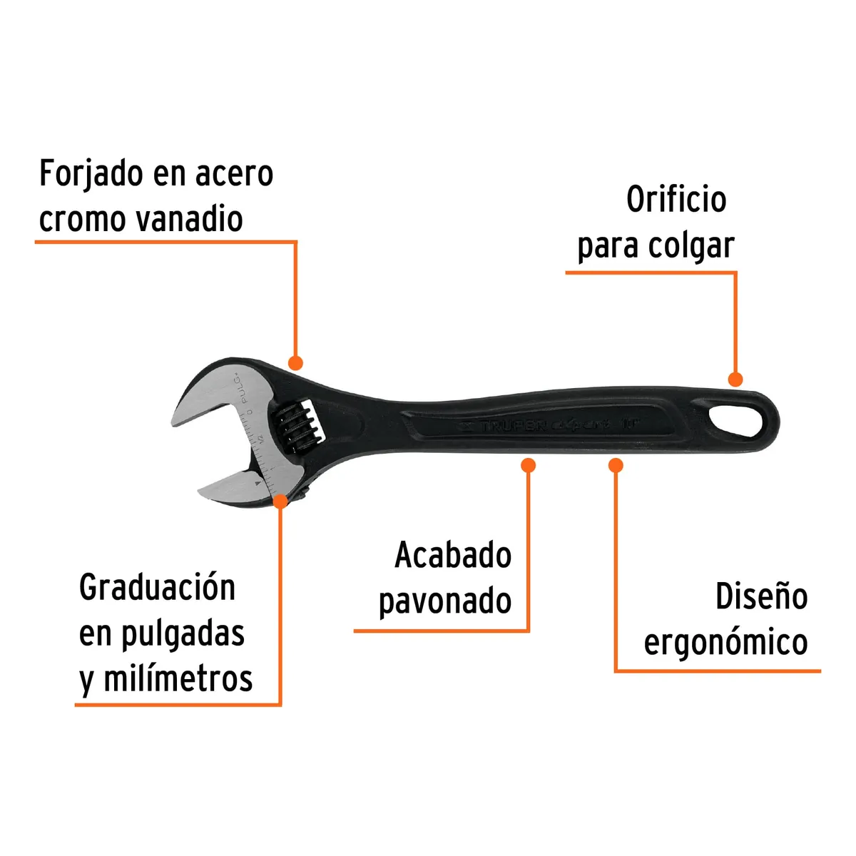 TRUPER - Llave francesa ajustable 10 profesional pavonada COD 15502 Truper