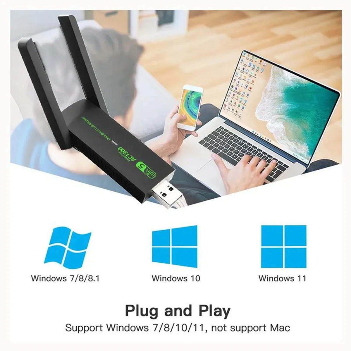 GENERICO - Tarjeta De Red Inalámbrica Doble Banda 5g 2.4g Usb 3.0