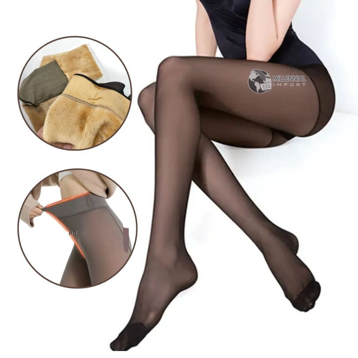 GENERICO - Panty Efecto Piel con Piel Micropolar Traslucido