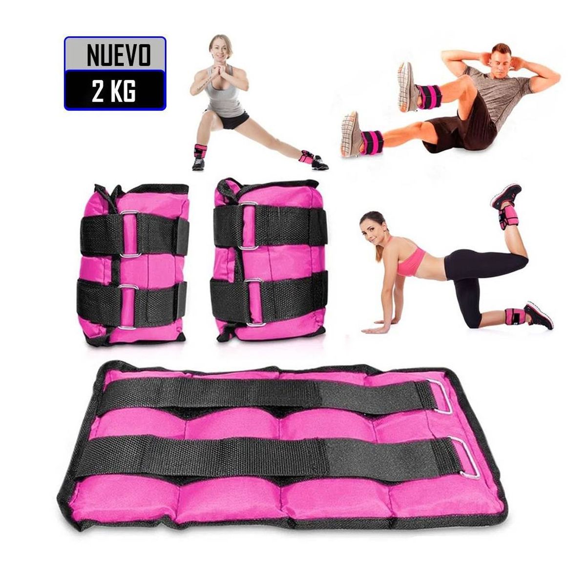 GENERICO - Pesas Muñequeras Tobilleras Peso de 2 kg Pack 2U Rosa
