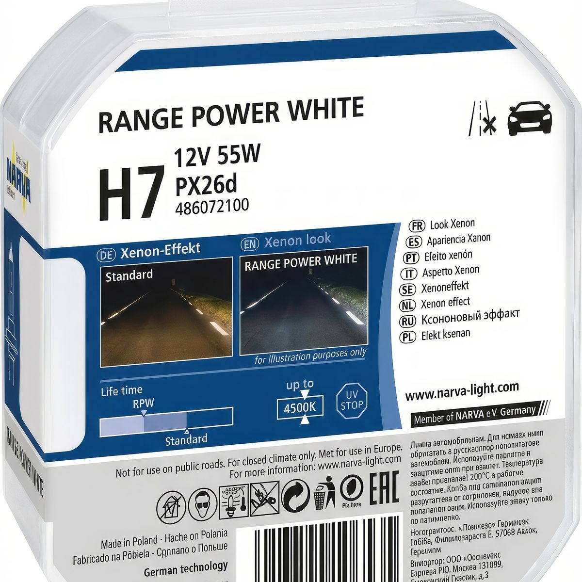 NARVA - Foco Narva Xenón H7 12v 55w PX26d Azul