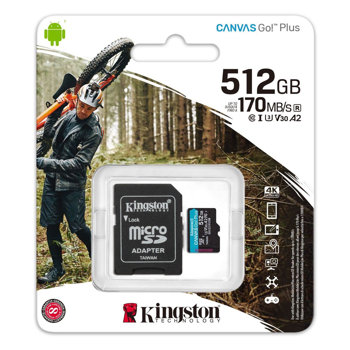KINGSTON - Tarjeta de Memoria Micro SD 512GB Kingston Canvas Go Plus 4K
