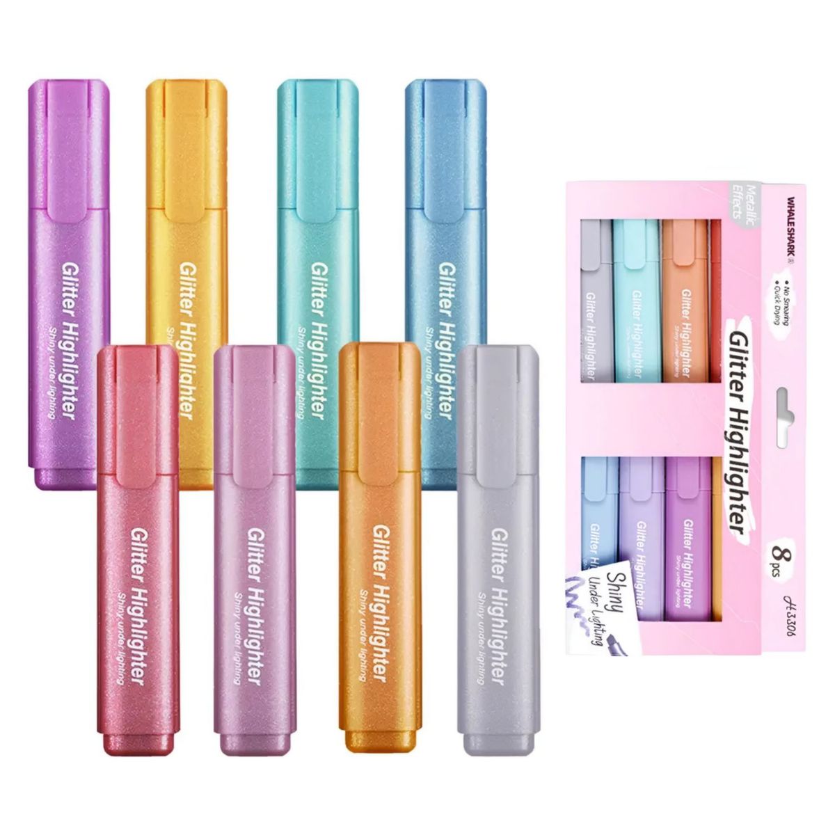 GENERICO - Resaltador con purpurina brillante 8 pcs efecto metálico