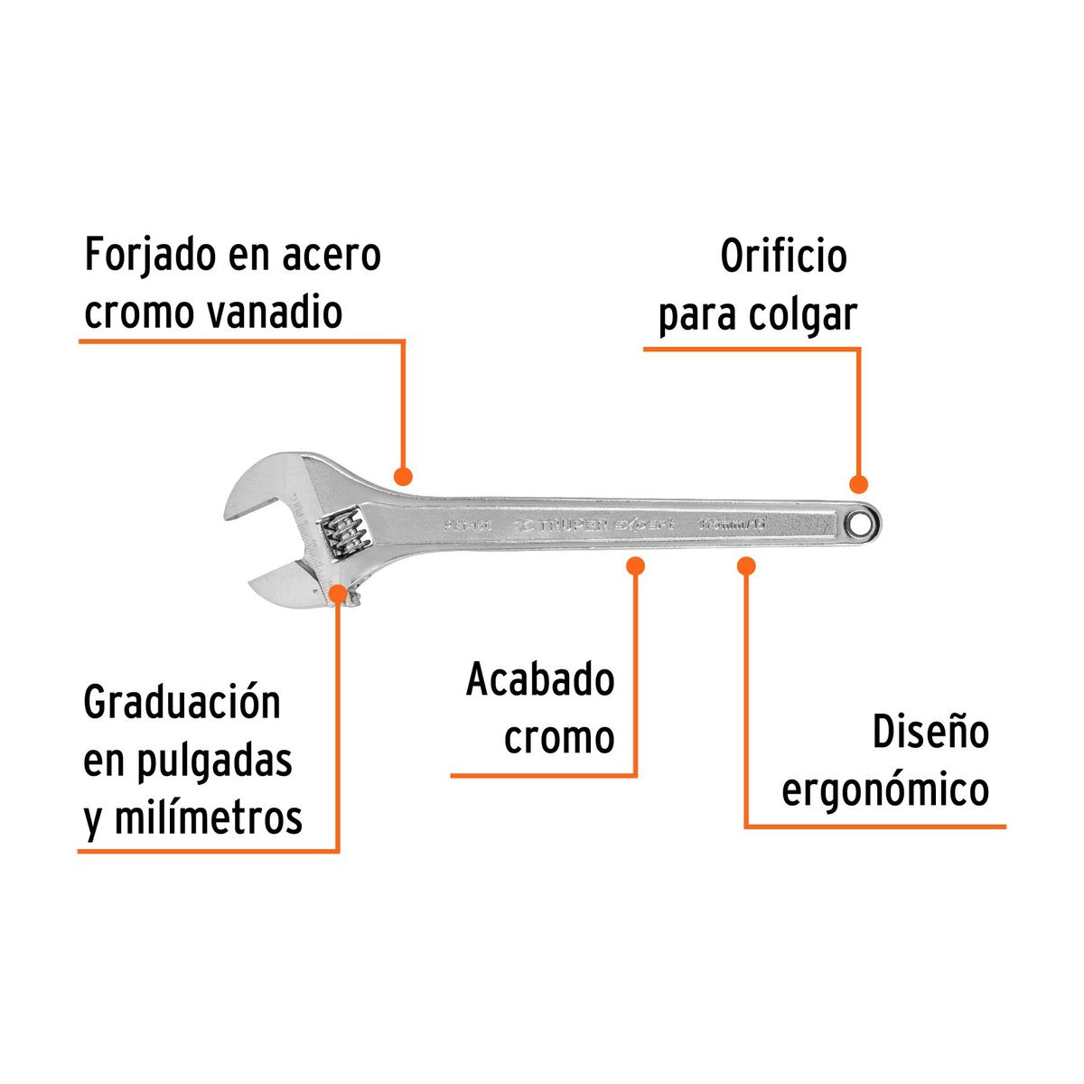TRUPER - Llave francesa ajustable 15 profesional cromada