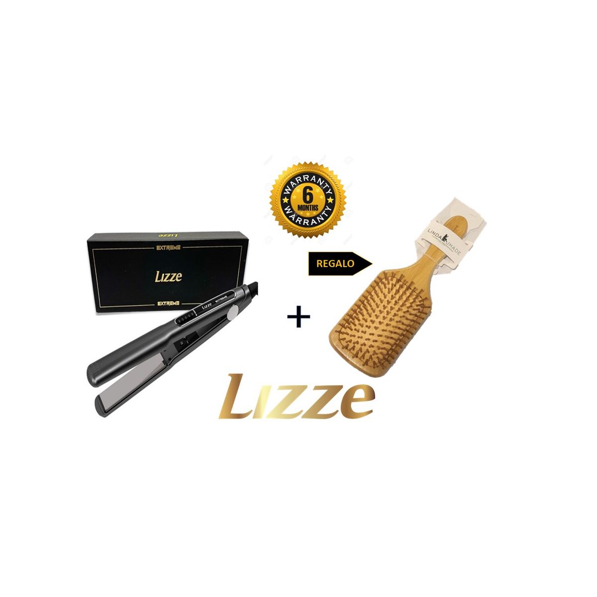 LIZZE - Lizze Pack Plancha Extreme + Cepillo Raqueta Cerdas Bambu de Regalo