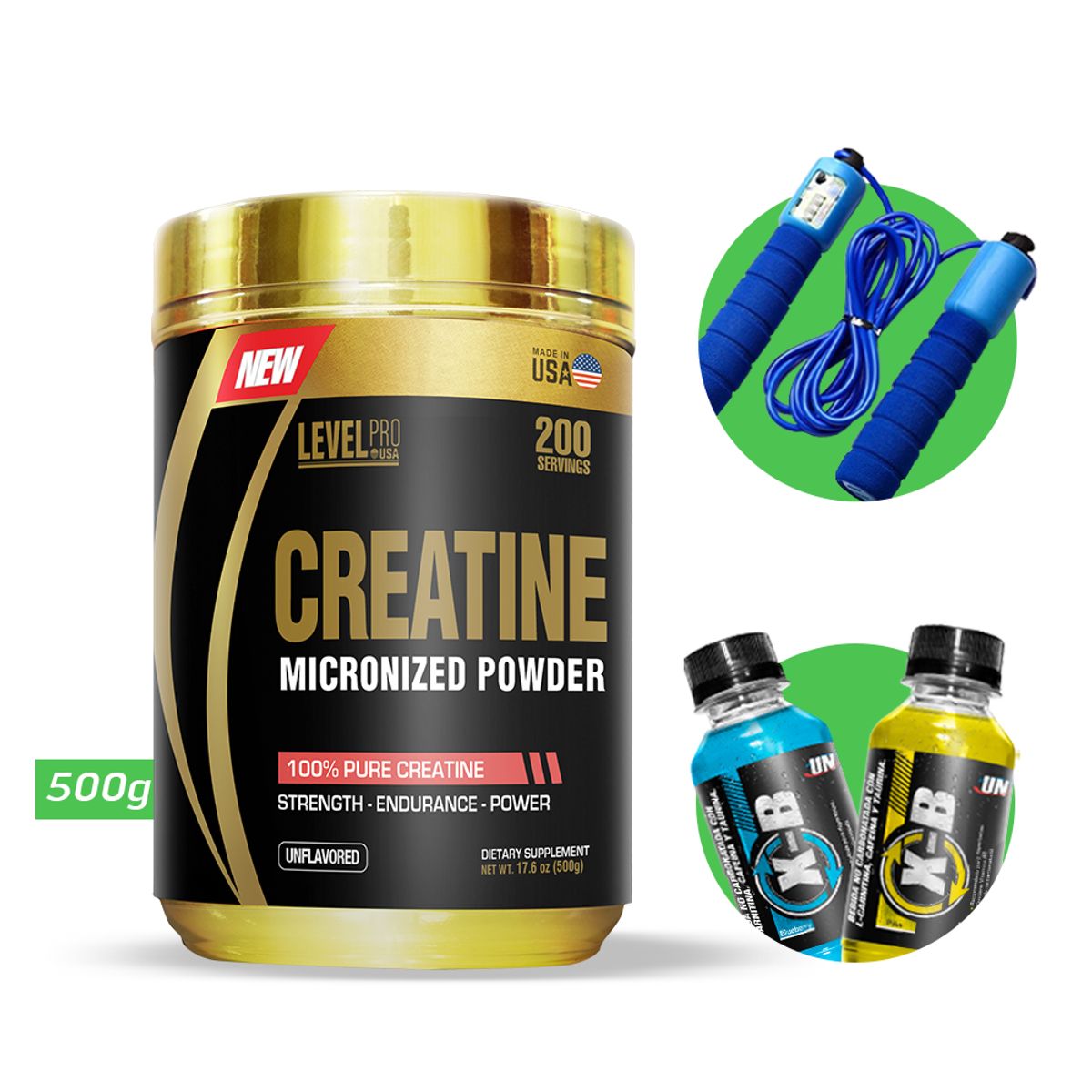 LEVEL PRO - CREATINA MICRONIZADA 500gr LEVEL PRO + REGALOS