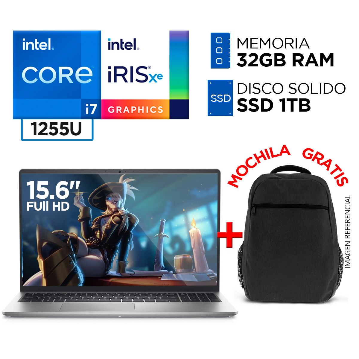 DELL - Laptop Dell Intel Core i7 1255U 32GB 1TB INSPIRON 15 12va Gen 15.6" Full HD IPS + MOCHILA