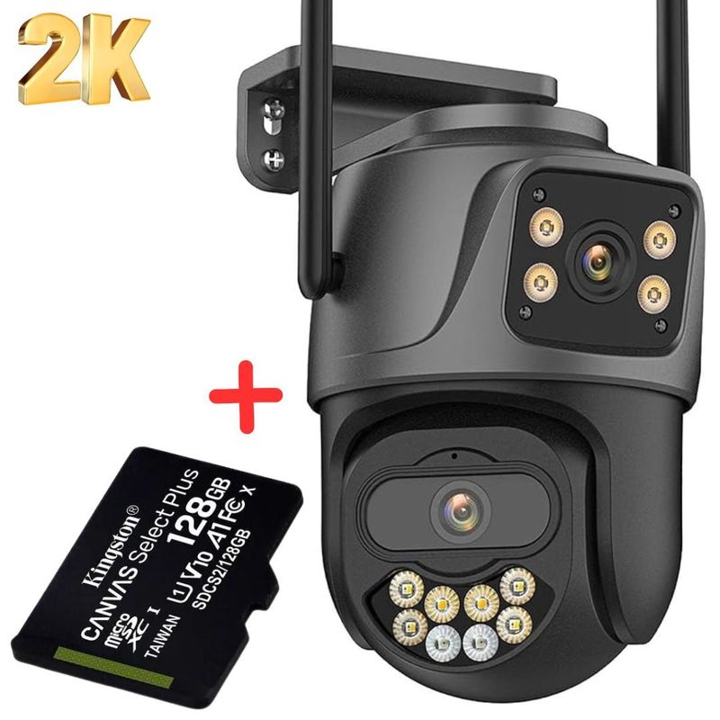 OEM - Camara Doble Lente Exterior Wifi Icsee 2K + Memoria 128Gb