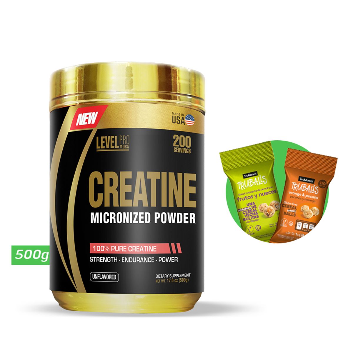 LEVEL PRO - CREATINA MICRONIZADA 500gr LEVEL PRO + REGALOS