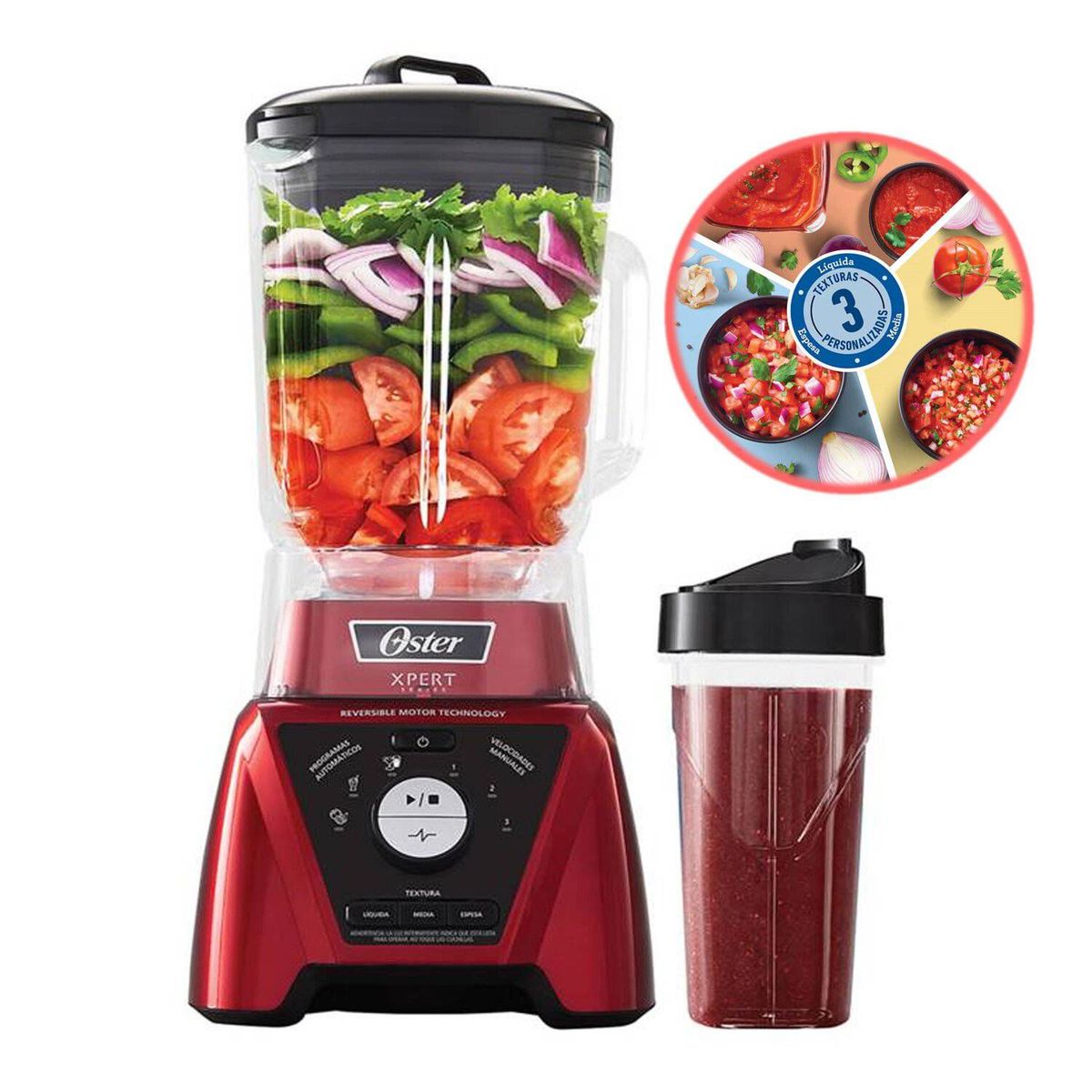 OSTER - Licuadora Xpert  roja con control de textura y un Blend-N-Go BLST3BRPG