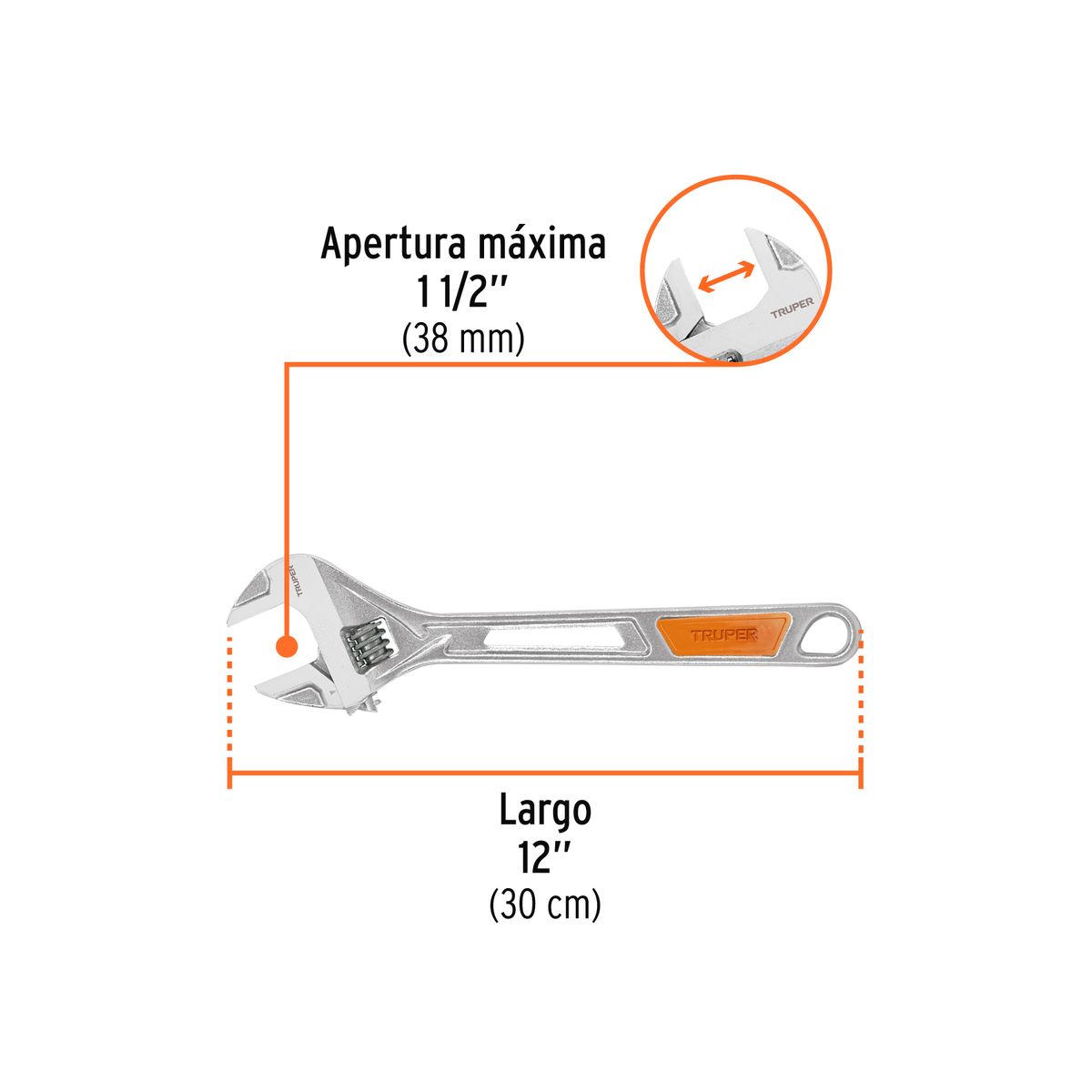 TRUPER - Llave francesa ajustable 12 cromada mango de PVC