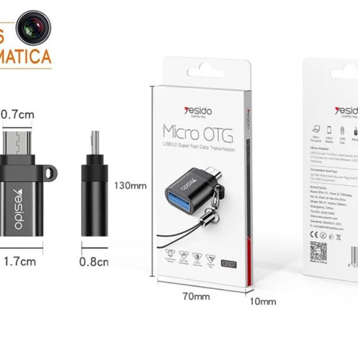 YESIDO - Adaptador OTG Usb a  Tipo C - Alta Velocidad de Transferencia - Yesido