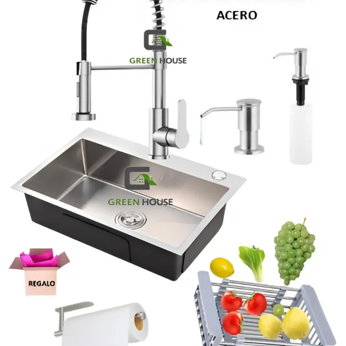 GENERICO - COMBO 60X45X23CM LAVADERO DE COCINA   MEZCLADORA  EXTRAIBLE