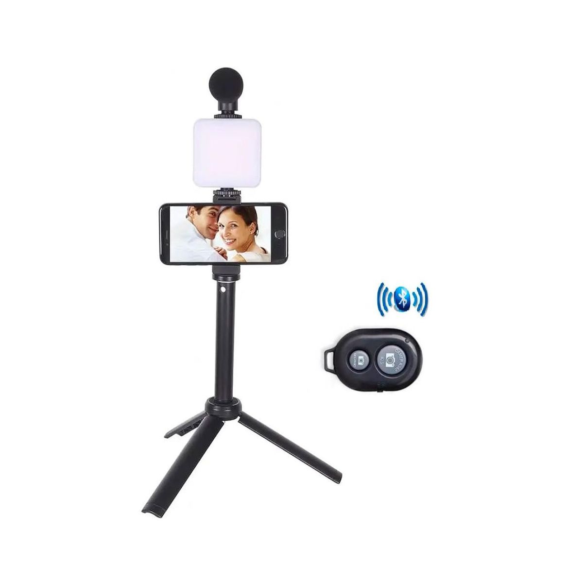 GENERICO - Kit Estabilizador de Teléfono Trípode Micrófono Control y Luz AY-49T