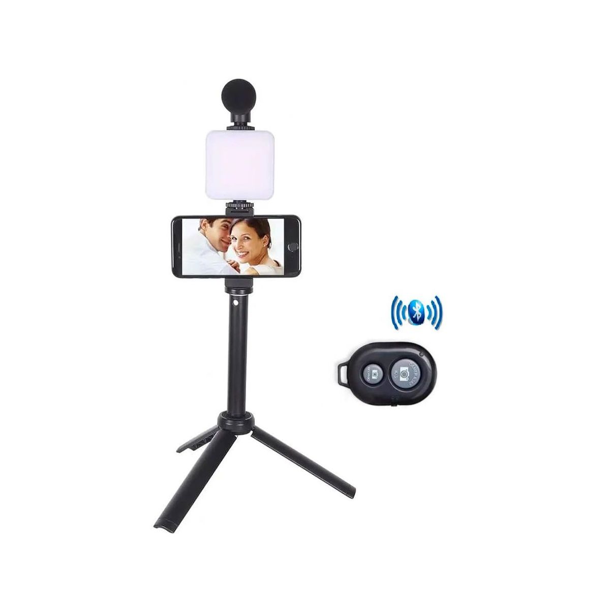 GENERICO - Kit Estabilizador de Teléfono Trípode Micrófono Control y Luz AY-49T