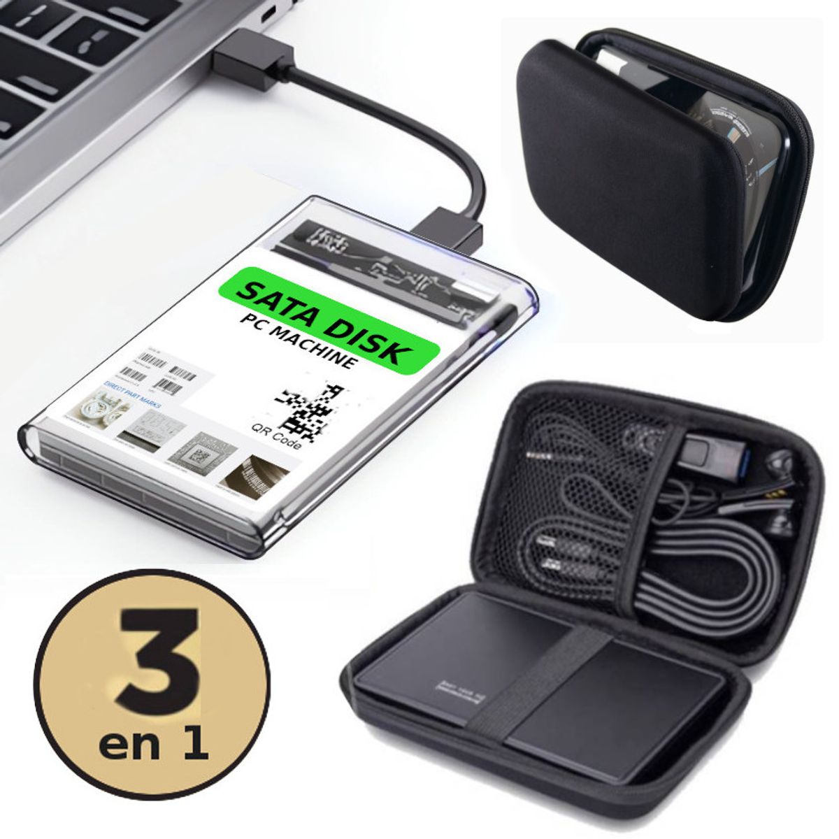 GENERICO - 2 en 1 Caser Protector Disco Duro / ssd a  usb 3.0 sata a usb