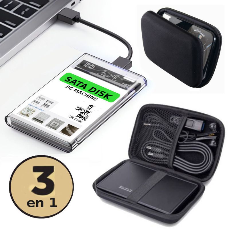 GENERICO - 2 en 1 Caser Protector Disco Duro / ssd a  usb 3.0 sata a usb