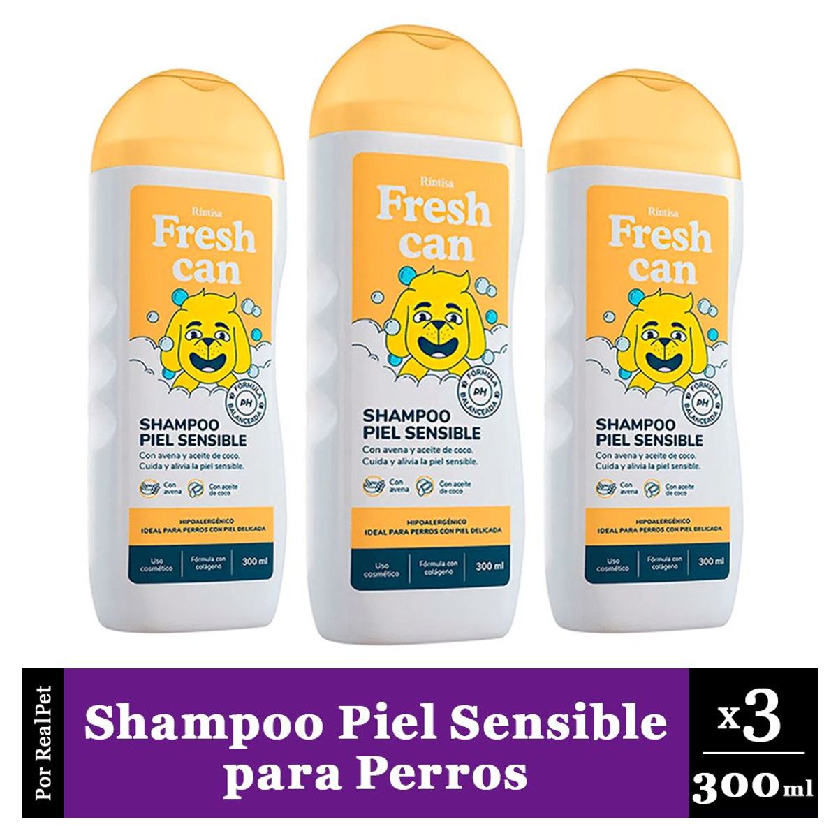 GENERICO - Pack x3 Shampoo para Perros Fresh Can Piel Sensible 300 ml