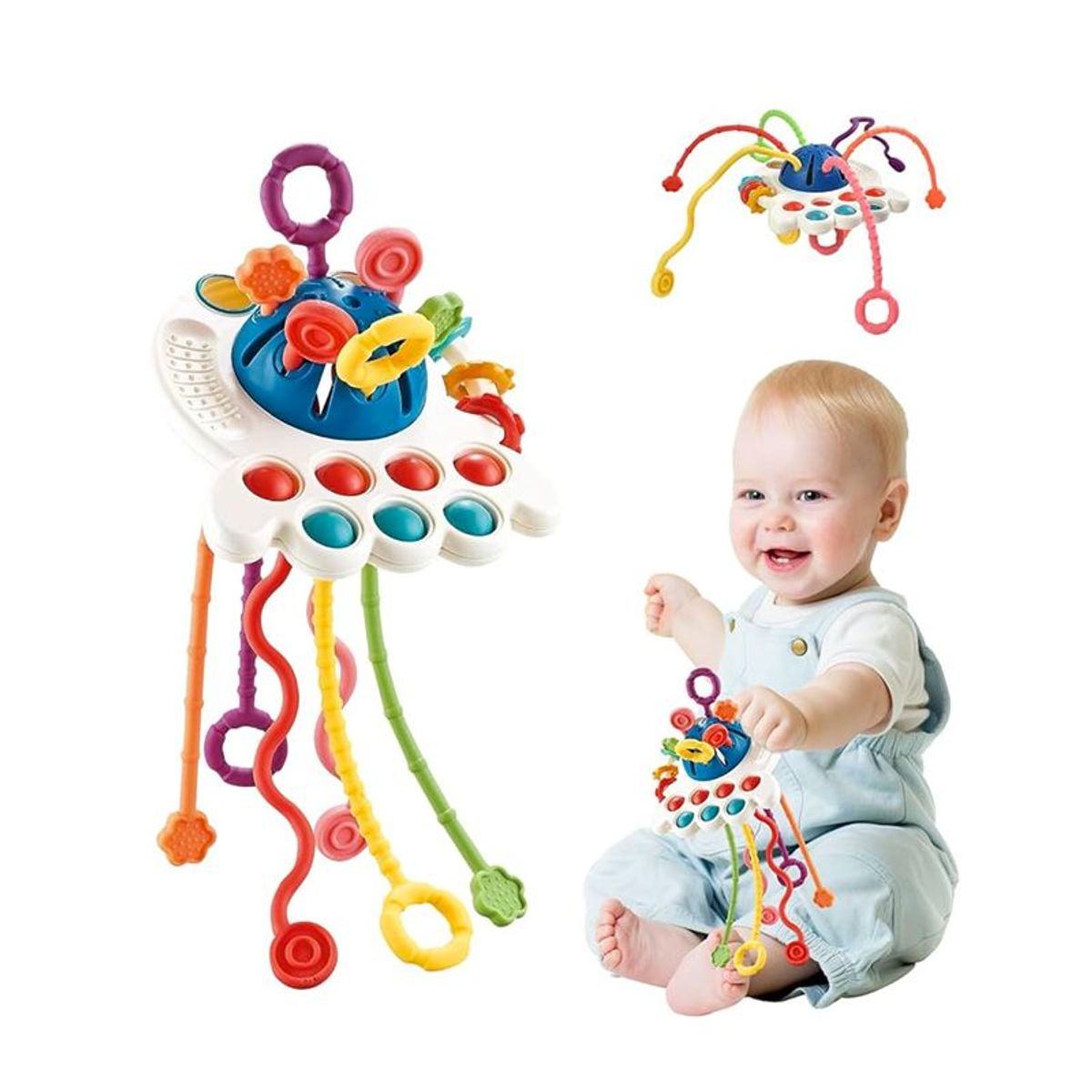 GENERICO - Juguete Sensorial de 6 Cuerdas y Botones para Bebes 4en1