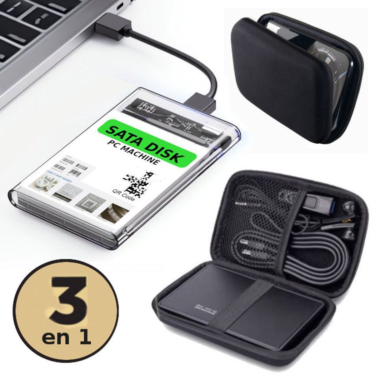 GENERICO - ESTUCHE + 2en1 Case Protector Disco Duro / ssd a  usb 3.0 sata a usb