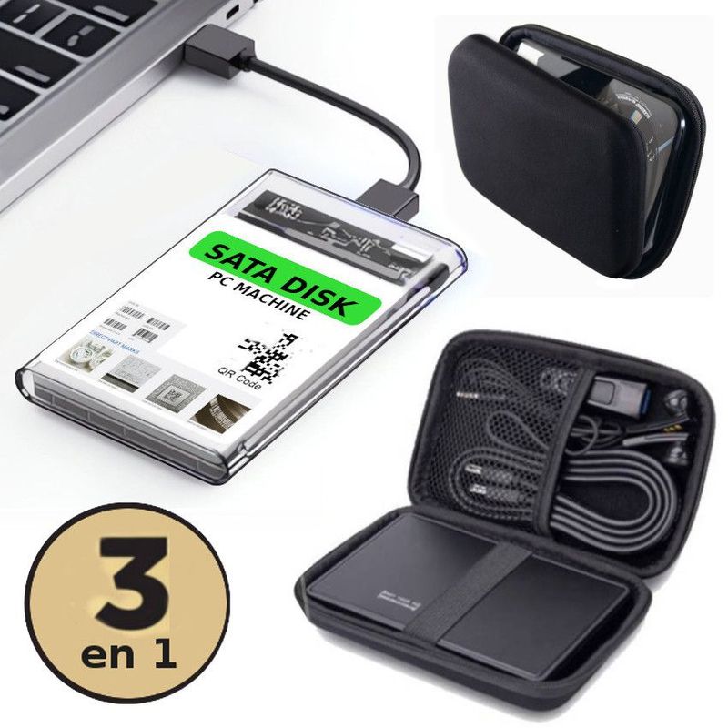 GENERICO - ESTUCHE + 2en1 Case Protector Disco Duro / ssd a  usb 3.0 sata a usb