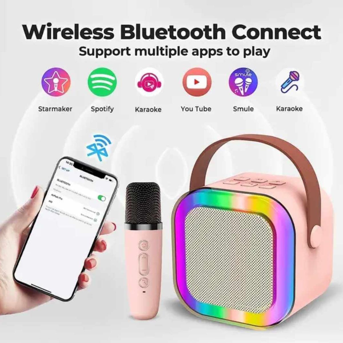 GENERICO - Parlante y Microfono Karaoke LED Bluetooth Portatil Recargable USB
