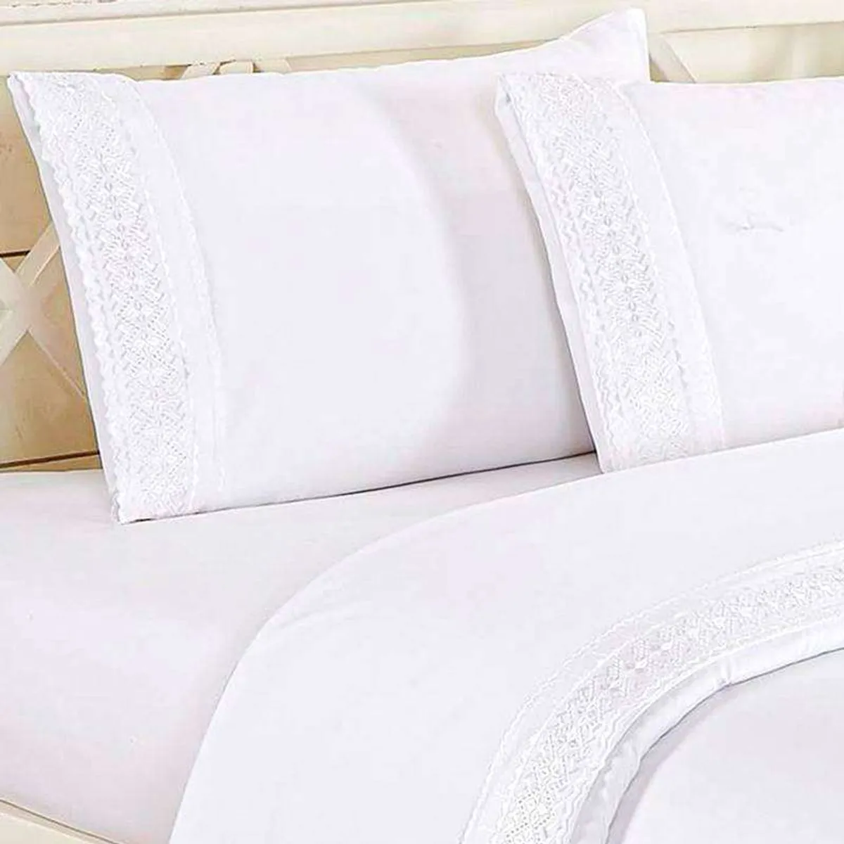 CASATEX - Juego de sabanas 100% algodón KING con bordado - Blanco