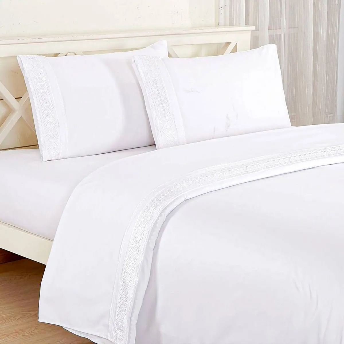 CASATEX - Juego de sabanas 100% algodón KING con bordado - Blanco