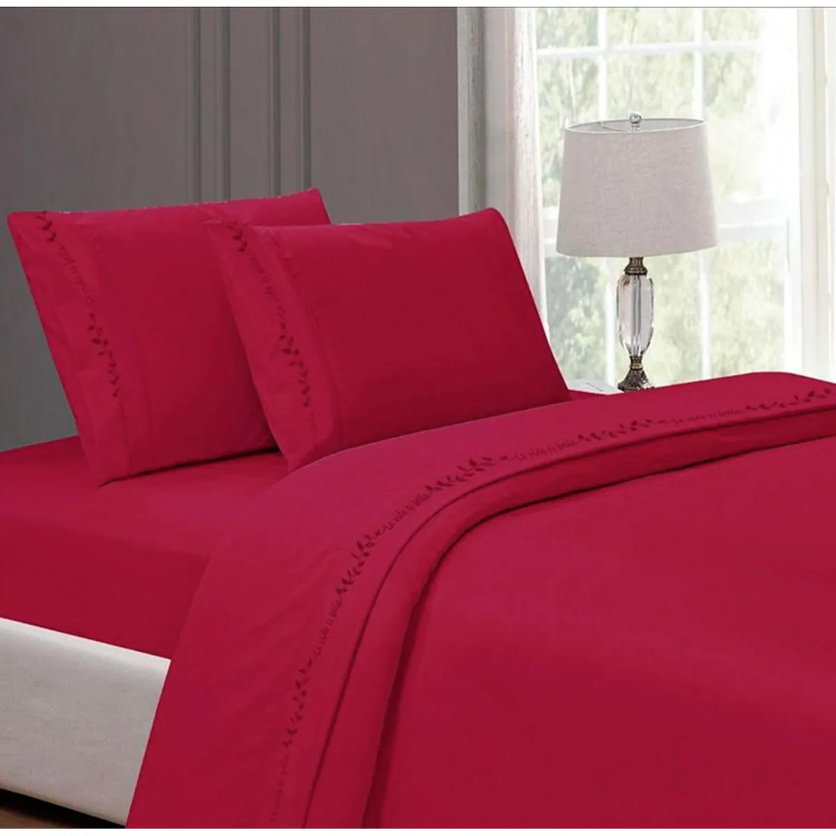 CASATEX - Juego de Sábanas Bordada 2plz - VINO