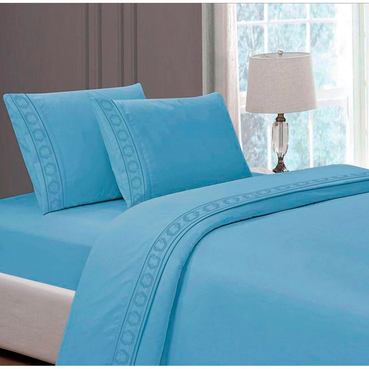 CASATEX - Juego de Sábanas Bordada 2plz - CELESTE