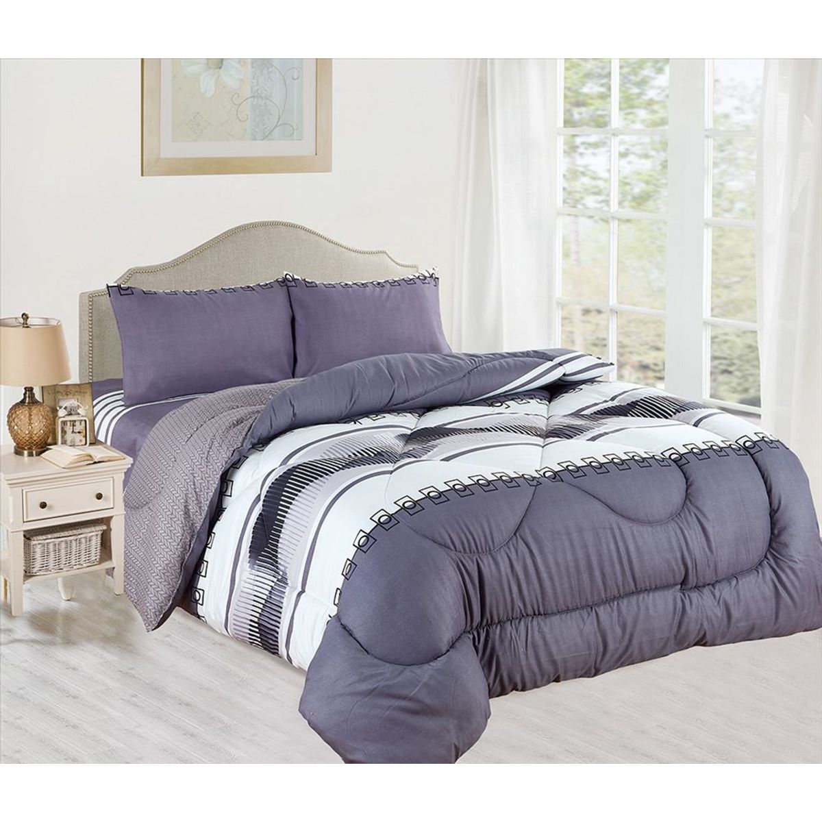 CASATEX - Edredón 2 plazas + Juego de sábanas 100% Algodón - 5 piezas