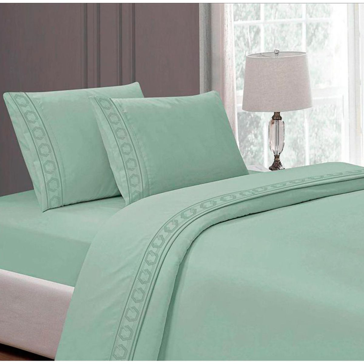 CASATEX - Juego de Sábanas Bordada 2plz - VERDE NILO