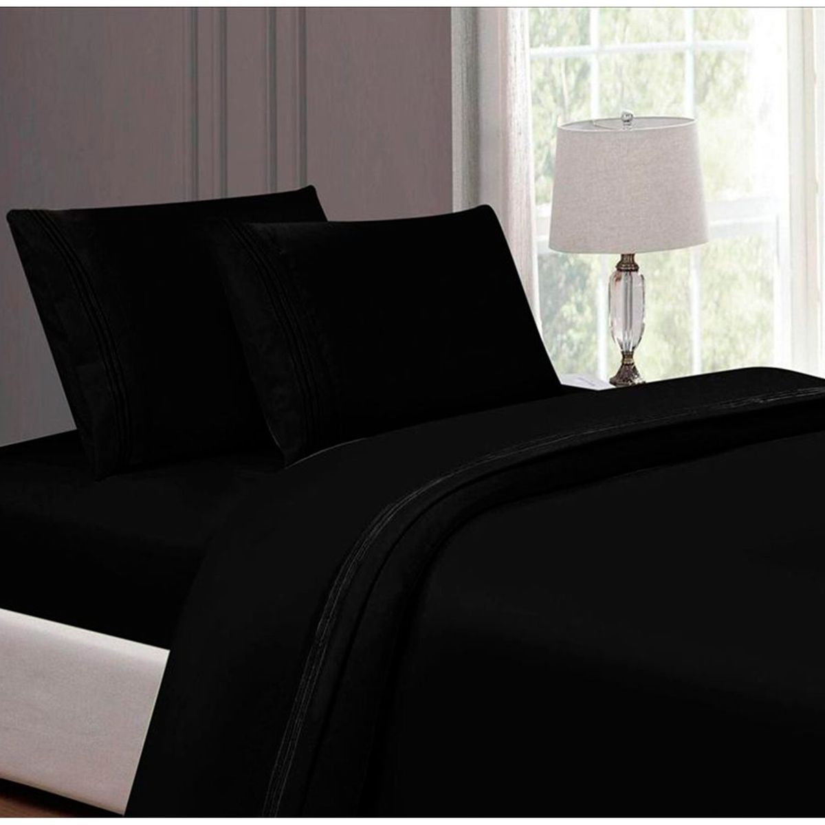 CASATEX - Juego de Sábanas Bordada 2plz - NEGRO