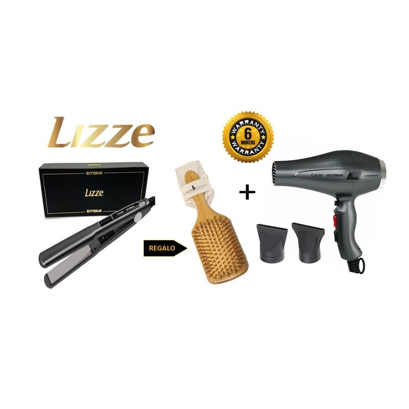 LIZZE - Lizze Pack Plancha Extreme + Secadora Extreme + Cepillo Raqueta Bambu
