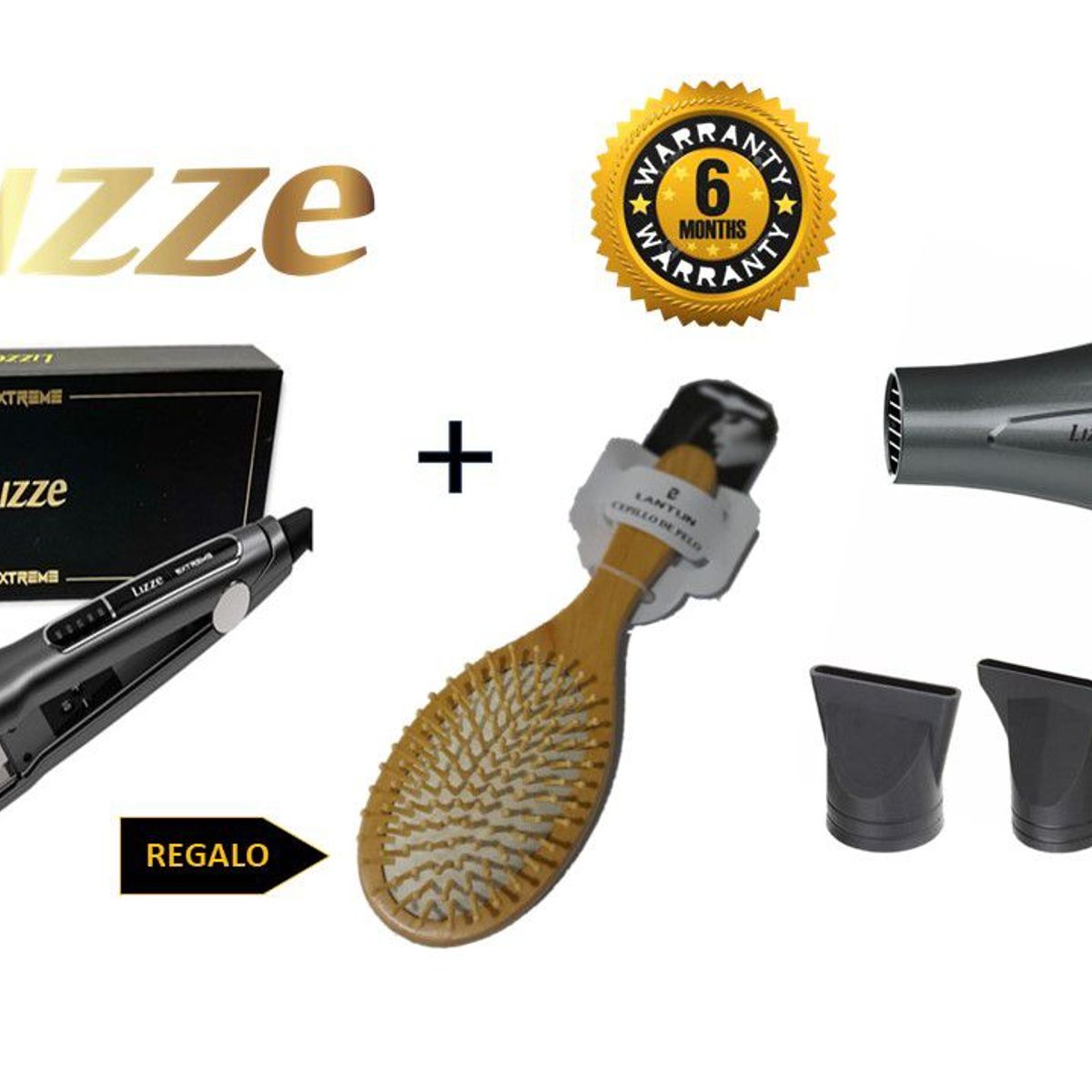 LIZZE - Lizze Pack Plancha Extreme + Secadora Extreme + Cepillo Redondo Bambu