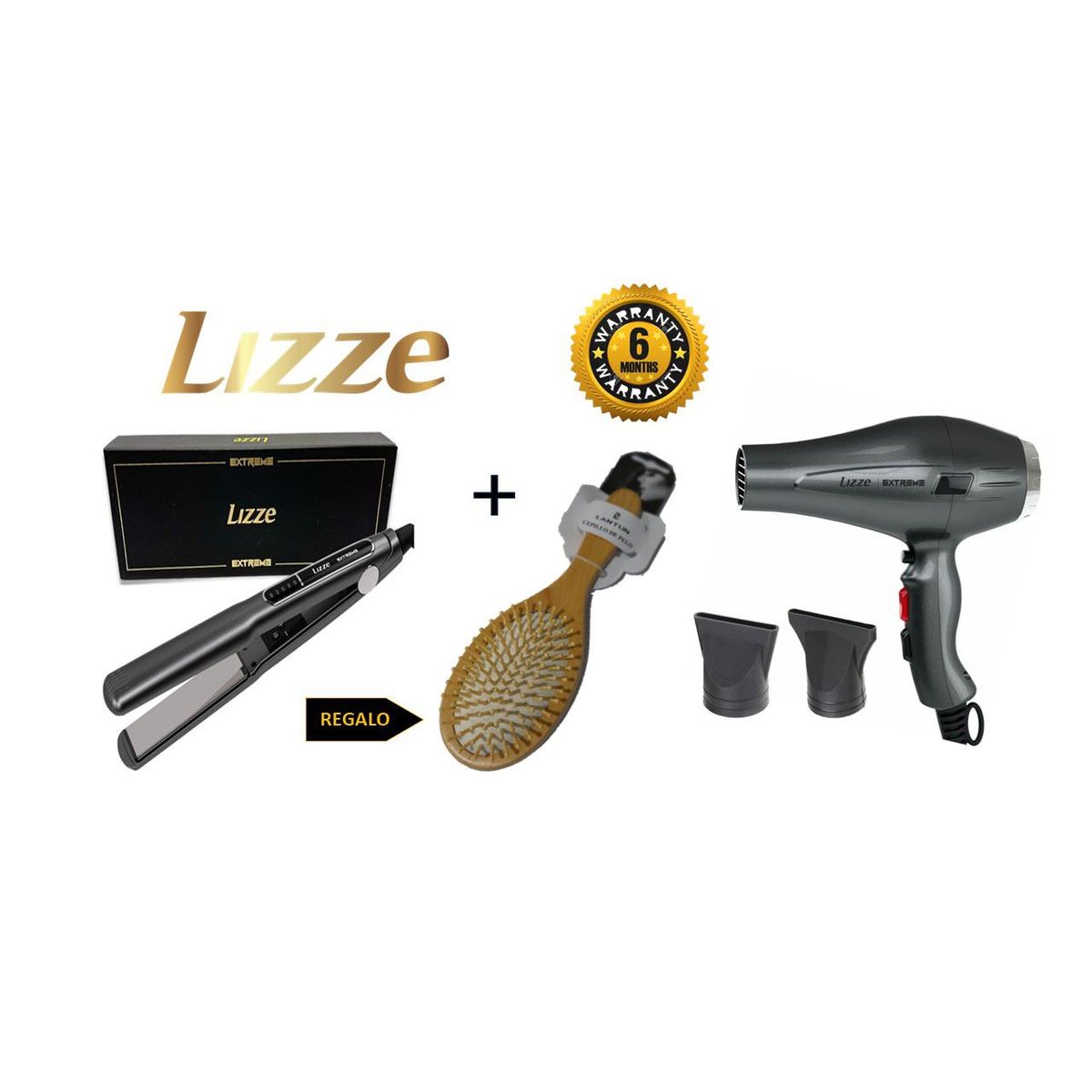LIZZE - Lizze Pack Plancha Extreme + Secadora Extreme + Cepillo Redondo Bambu