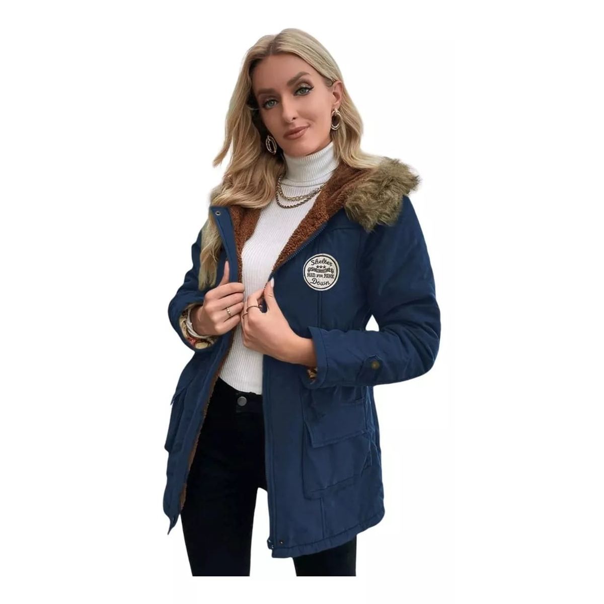 GENERICO - Parka Army Coreana Dama Color Azul Acero