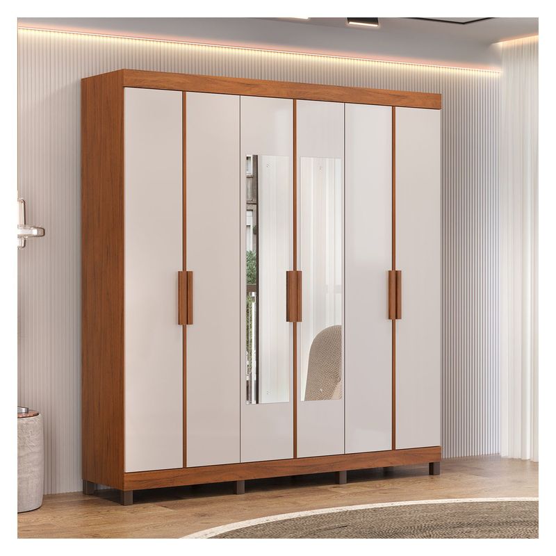 PAZART MUEBLES - ROPERO 6P 2C CON ESPEJO VALENCIA OFF WHITE
