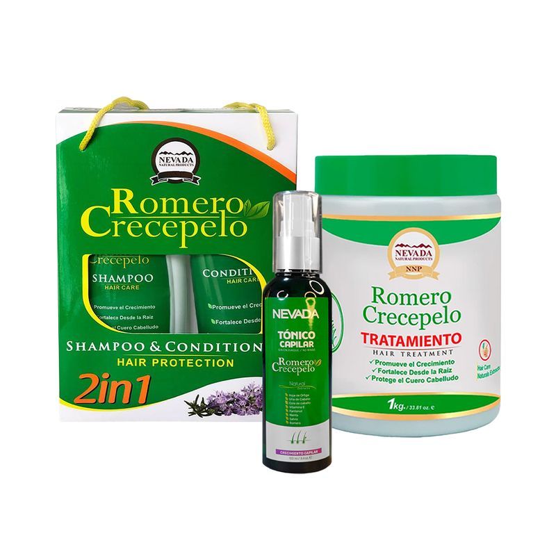 NEVADA NATURAL PRODUCTS - Shampoo+ Acondicionador+ Tratamiento capilar+ Tonico capilar