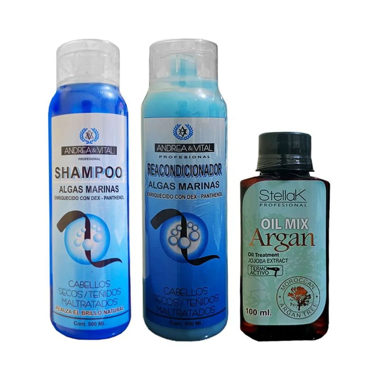 GENERICO - Shampoo + Acondicionador Alga Marina + Aceite Capilar Argán
