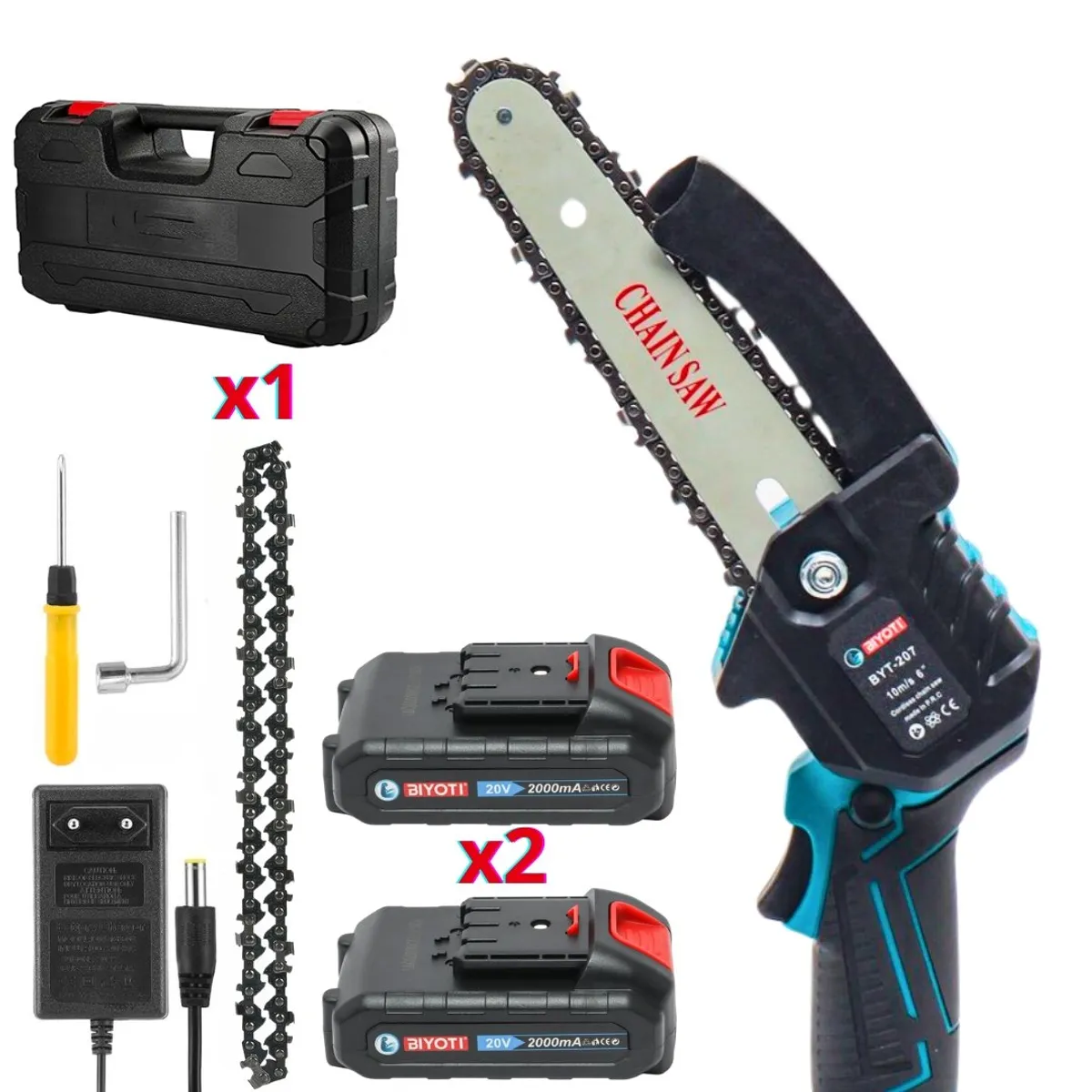 OEM - Mini Motosierra Electrica Portatil 6 Inalambrica + 02 Baterias