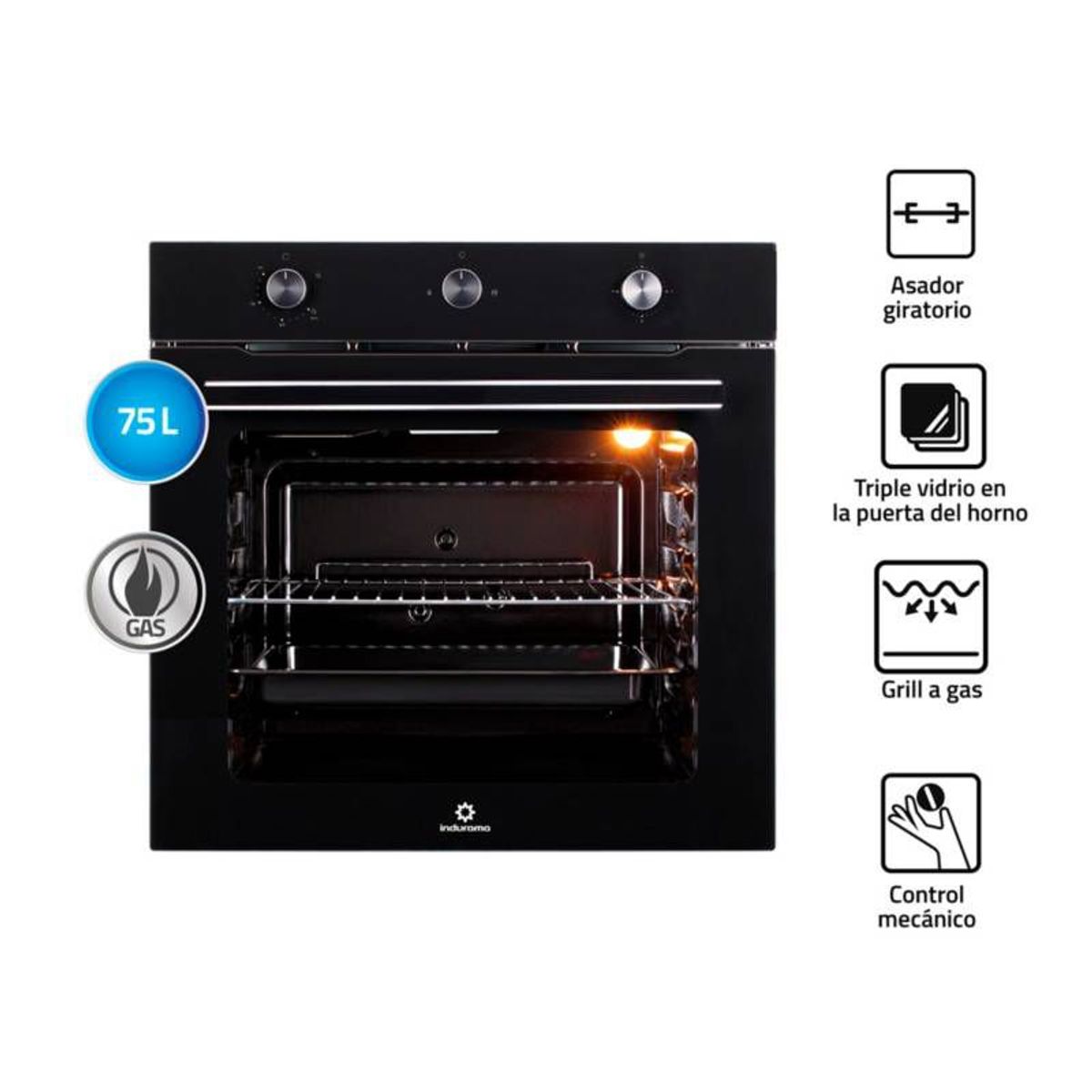 INDURAMA - Horno Indurama de 75L Empotrable Negro HEI 75NGP