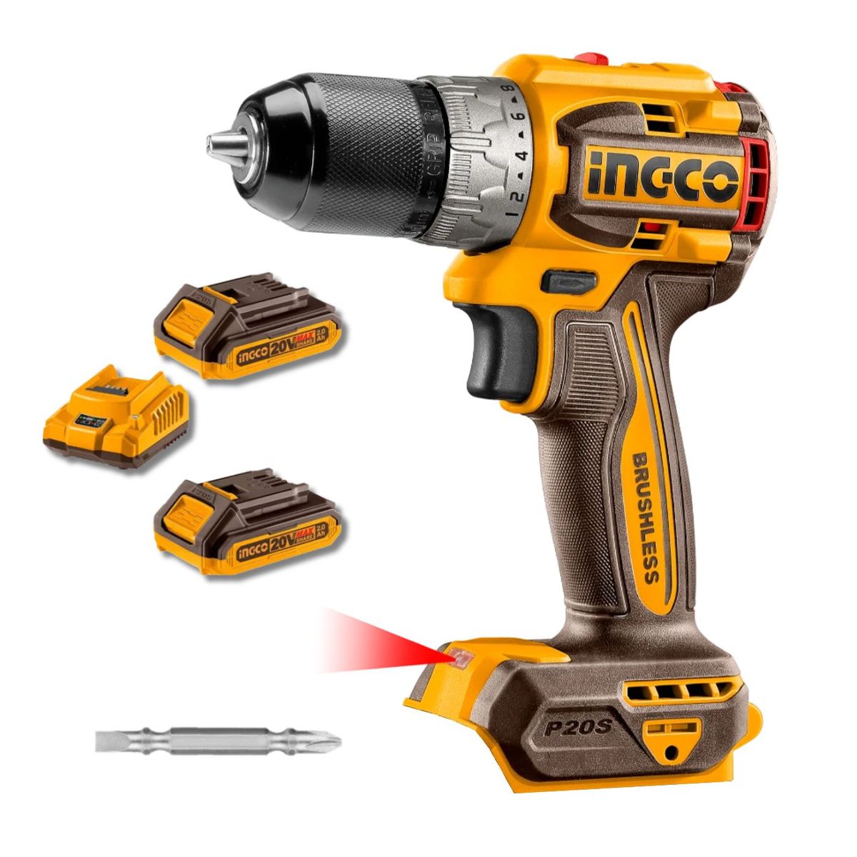 INGCO TOOLS - Taladro atornillador 1/2" 60nm Brushless + 2 baterias 2ah Ingco