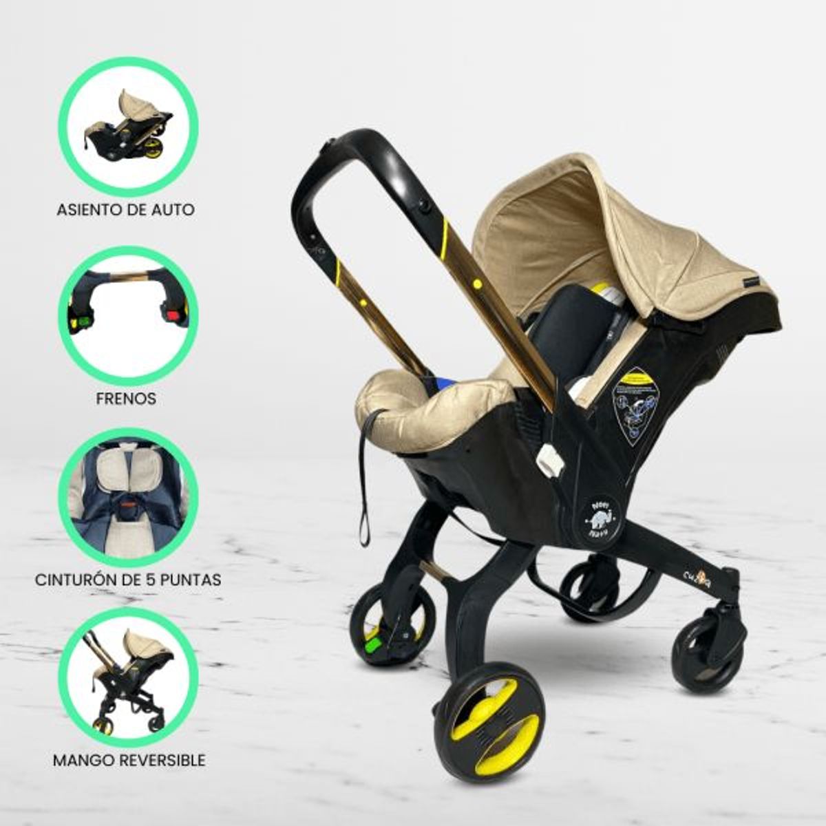 CUZKA - Coche Portabebés 2 en 1 para Bebés «DONNA GOLD» Beige