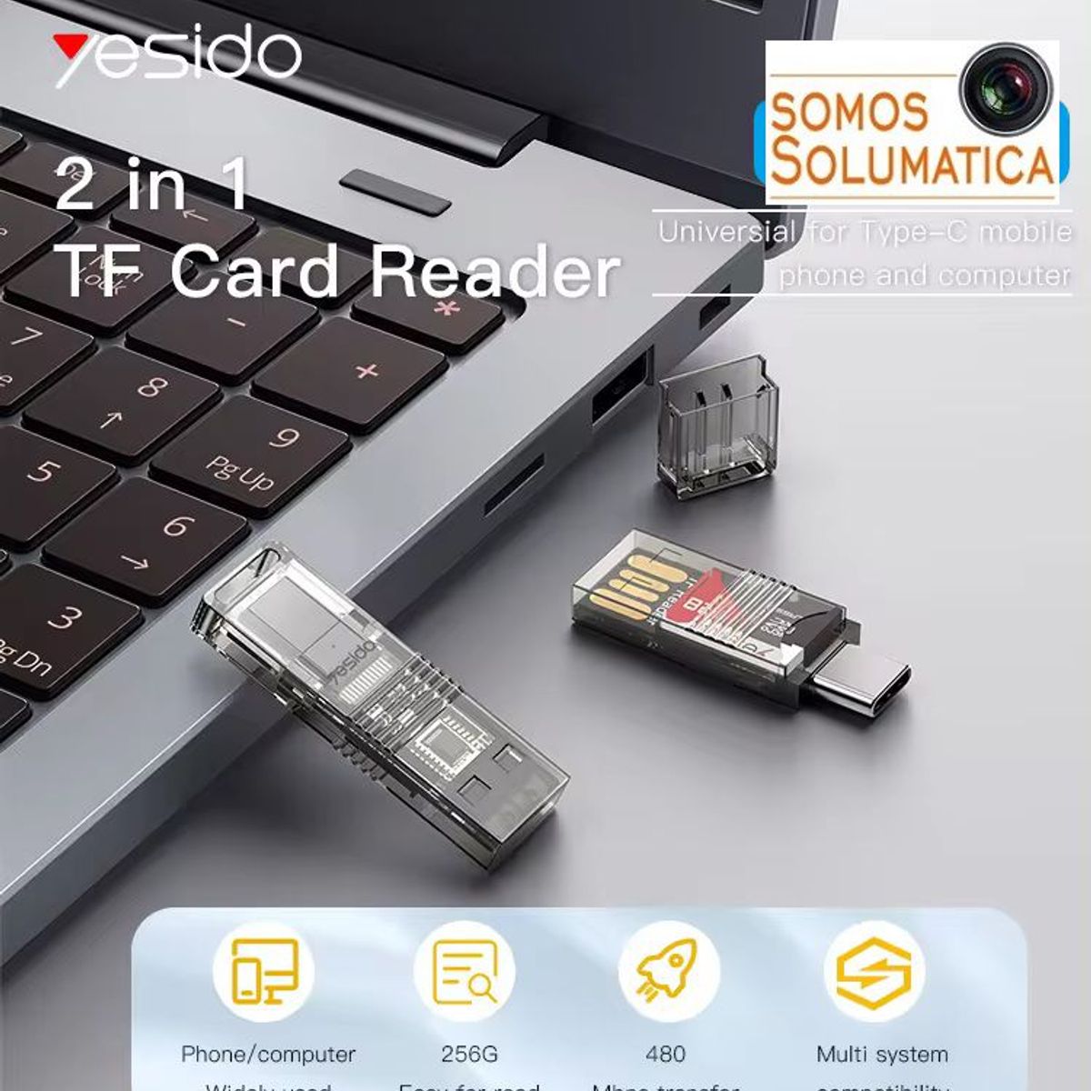 YESIDO - Adaptador Lector De Memorias Microsd - 2en1 USB y Tipo C - Yesido